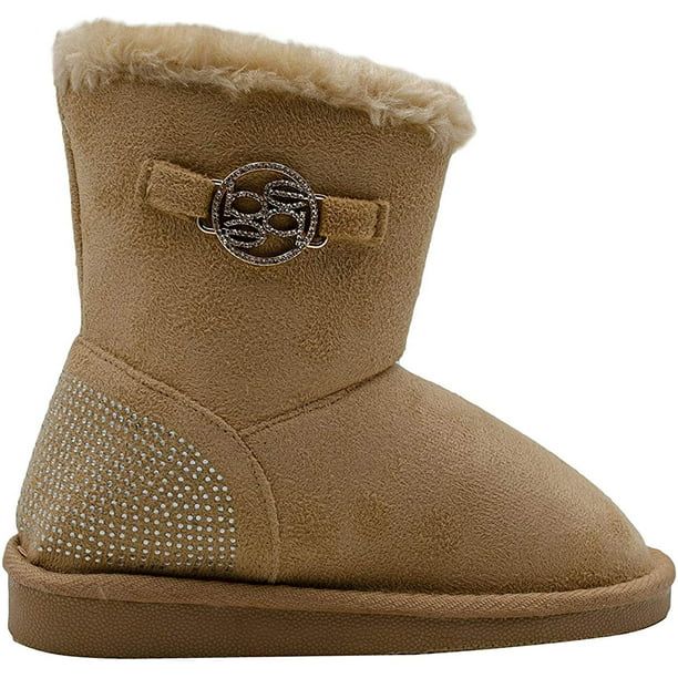 bebe Girls Microsuede Winter Boots with Faux Fur Cuffs Casual Warm Slip-On Shoes 